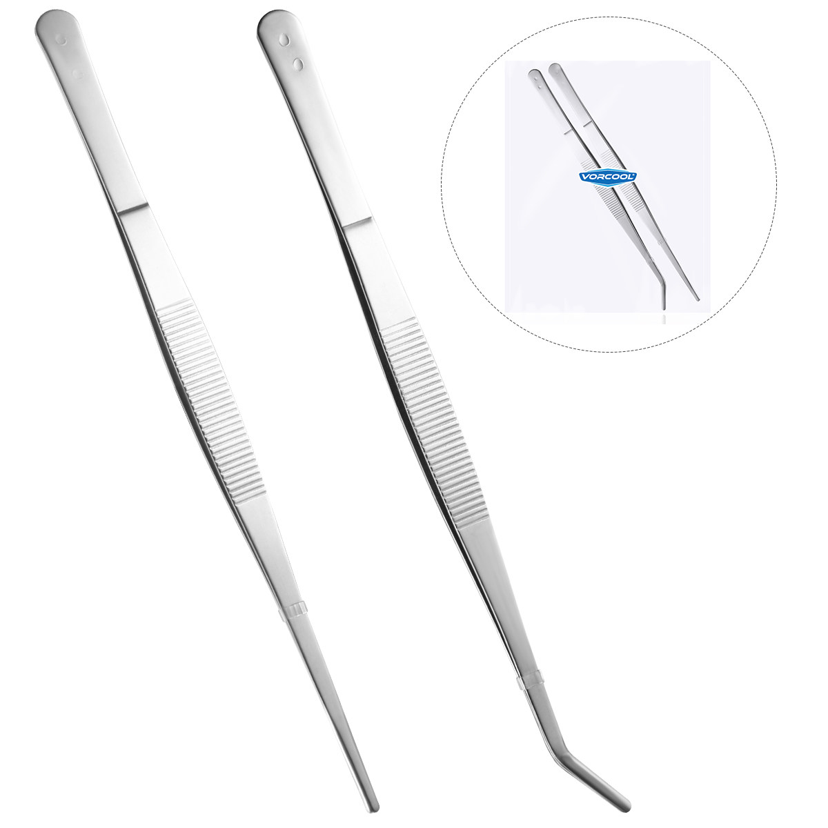 Feeding Tong Stainless - 2Pcs Stainless Steel Straight Curved Tweezers