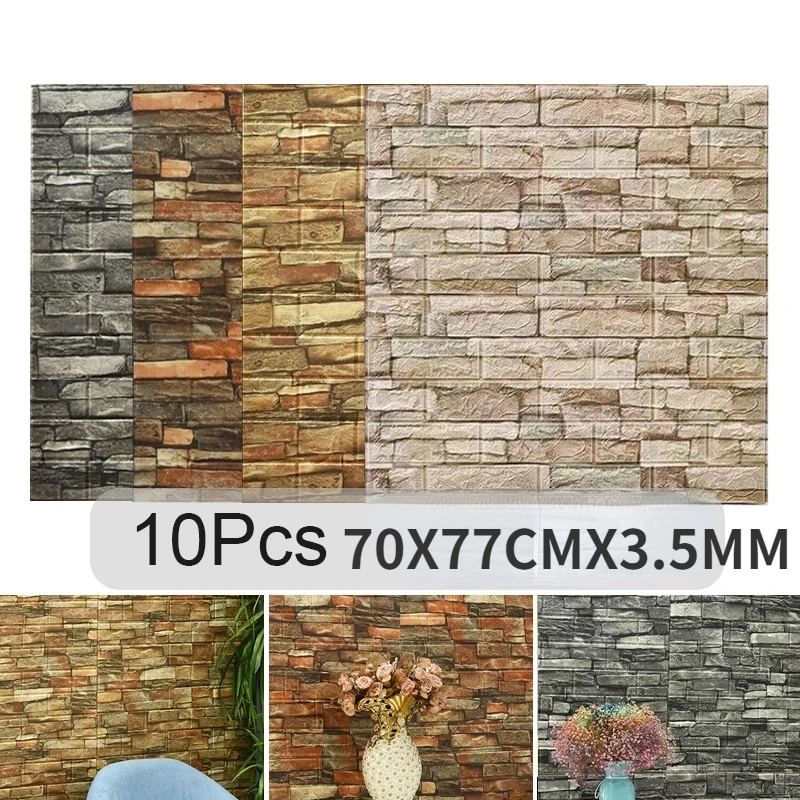 10PCS Self Adhesive 3D Brick W - مراجعة Pvc Panel Background وسعره