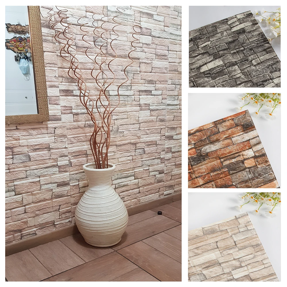 10PCS Self Adhesive 3D Brick W - مراجعة Pvc Panel Background وسعره