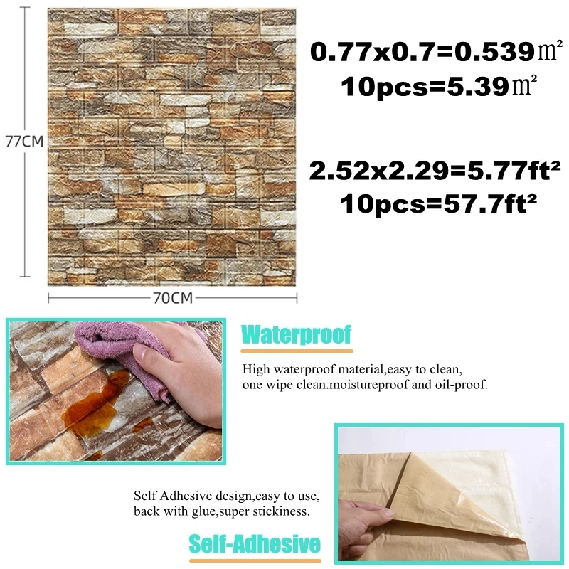 10PCS Self Adhesive 3D Brick W - مراجعة Pvc Panel Background وسعره